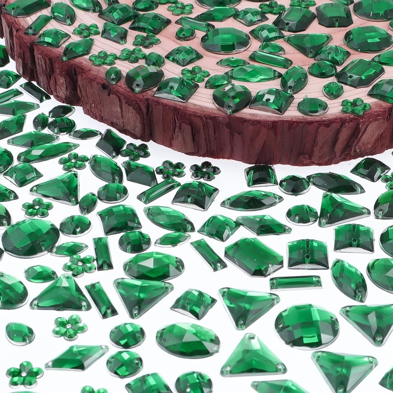 OEMOO 500 Pieces Sewing Gems Acrylic Sewing Crystal Mixed Shapes Sew On Rhinestones with Sewing Holes for Clothes DIY Crafts Costume Garment Shoes Decoration (Green) - Image 3